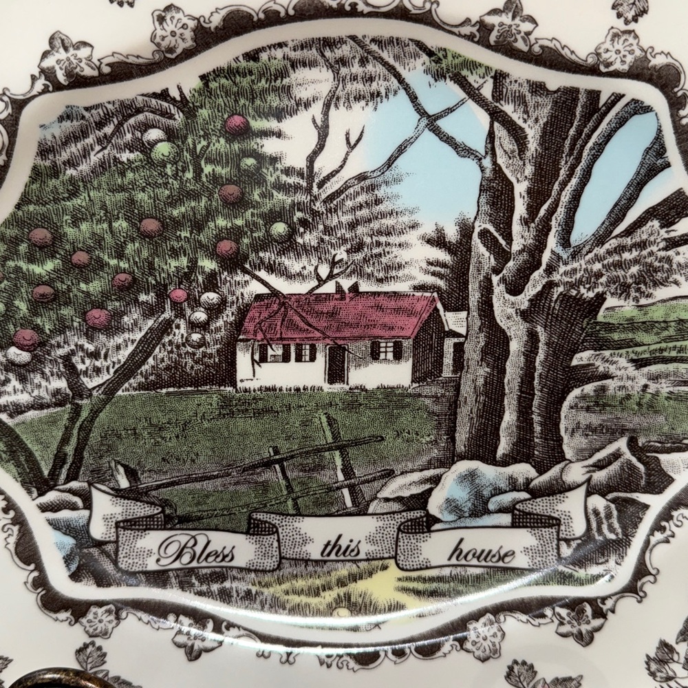 The Friendly Village Bless This House Scalloped Platter Johnson Bros England 11” - Picture 2 of 14